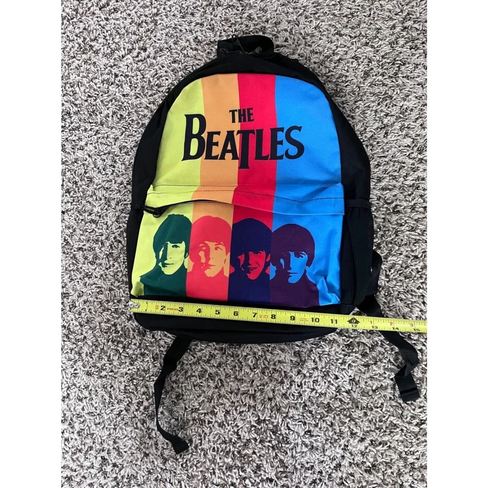 The Beatles Rainbow Portrait Backpack Black Canvas Music Bookbag Multi-Color